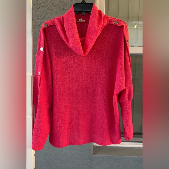 Como Blue Pullover Cowl Neck Hammered Button Detail Stretchy Top Size XL - Picture 1 of 5